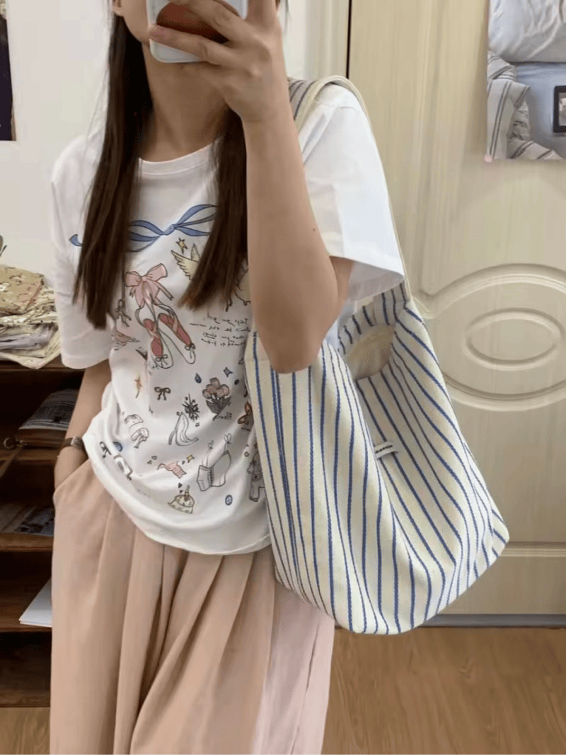 简约通勤单肩腋下包女生条纹加厚