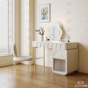 奶油风卧室梳妆台斗柜一体钢制铁艺现代简约小户型化妆桌定制