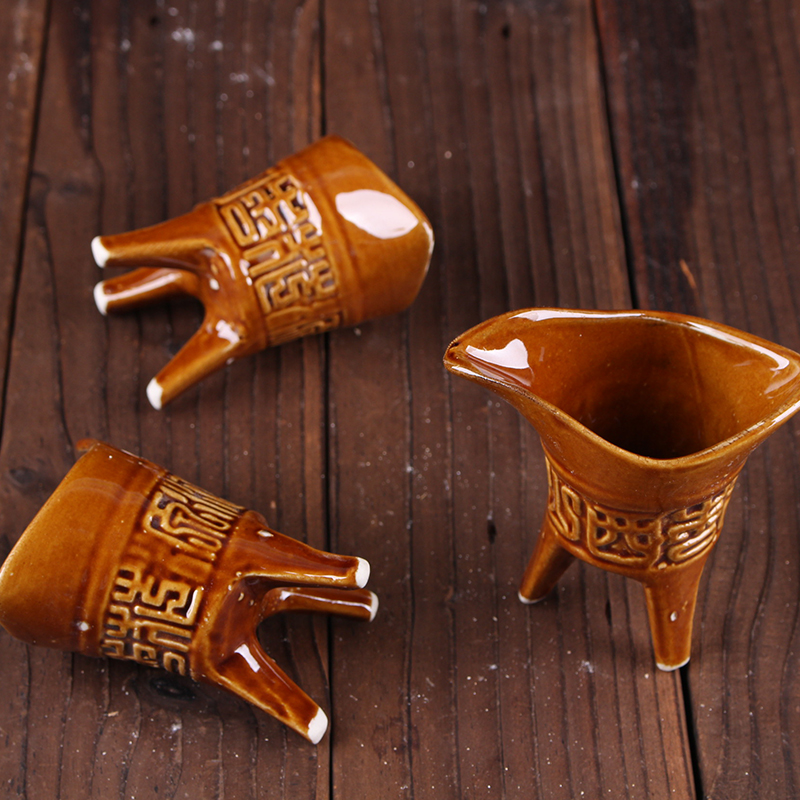 3只装白酒杯创意复古觥筹陶瓷清酒杯土陶古代喝酒将军杯酒樽酒爵