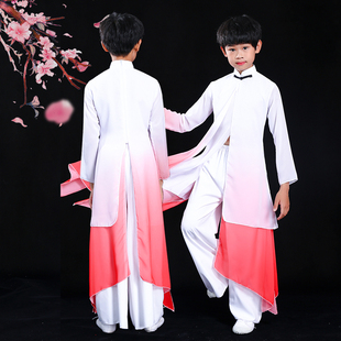 男童飘逸中国风儿童水墨古典演出服舞剑太极舞蹈服少年强扇子舞服