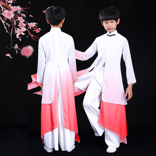男童飘逸中国风儿童水墨古典演出服舞剑太极舞蹈服少年强扇子舞服