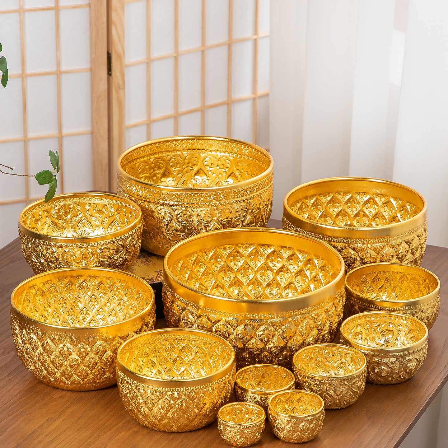 泰国金色锡碗家用泰式餐厅特色餐具东南亚风格奶茶店咖啡泡鲁达碗