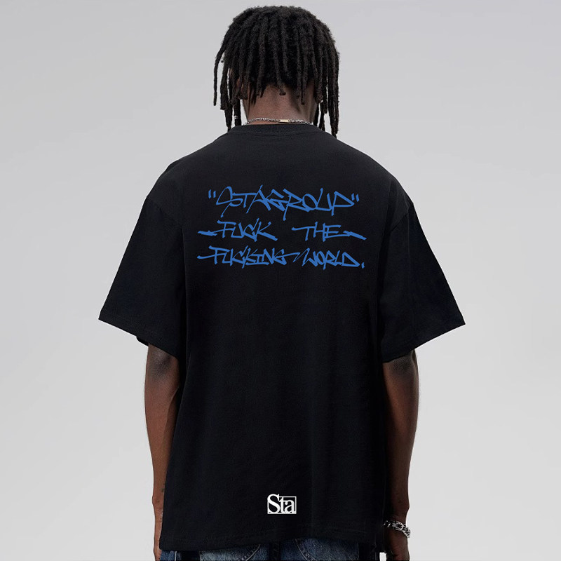 STA美式潮牌圆领宽松字母印花T恤