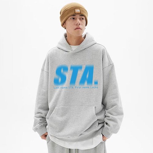 STA基础印花连帽卫衣加绒款