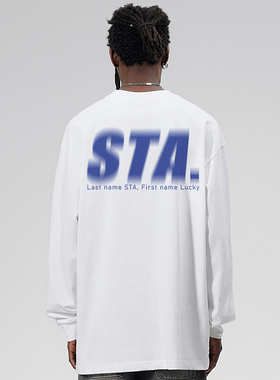 STA幻影基础字母长袖t恤男生款无帽美式圆领卫衣潮牌春秋季打底衫