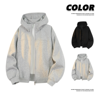 STA重磅春秋连帽开衫 卫衣男宽松拉链外套高街纯色花灰上衣百搭