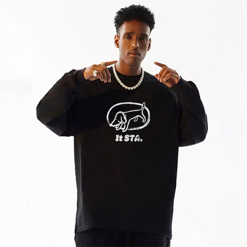 STA潮牌纯棉卡通印花长袖T恤