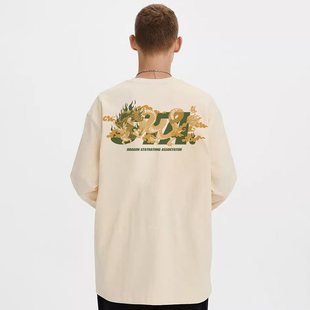 印花长袖 长袖 春秋季 潮流情侣装 t恤男 国潮牌宽松美式 STA龙形排版