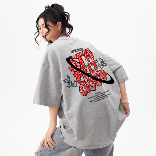 T恤男女 涂鸦描边趣味宽松内搭体恤情侣重磅纯棉短袖 STA夏季 新款