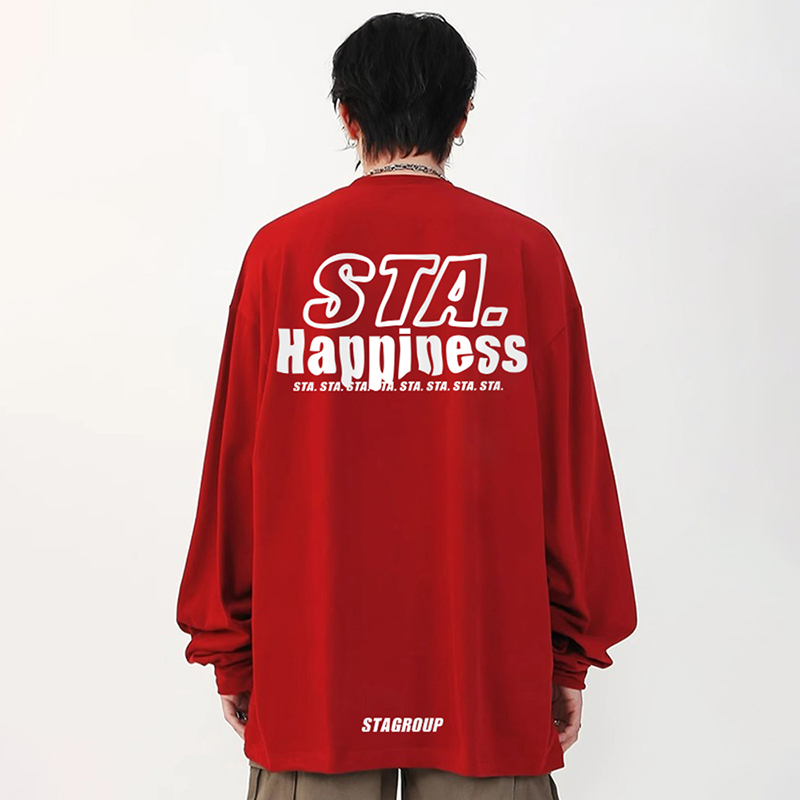 STA幸福字母印花长袖T恤男女装