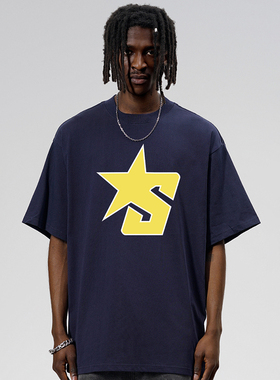 STA复古纯色S星印花短袖t恤国潮牌夏季情侣宽松重磅男士t恤半袖