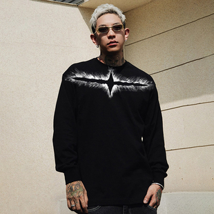 STA国潮原创银河十字长袖男士2024春秋季百搭重磅纯棉打底T恤情侣