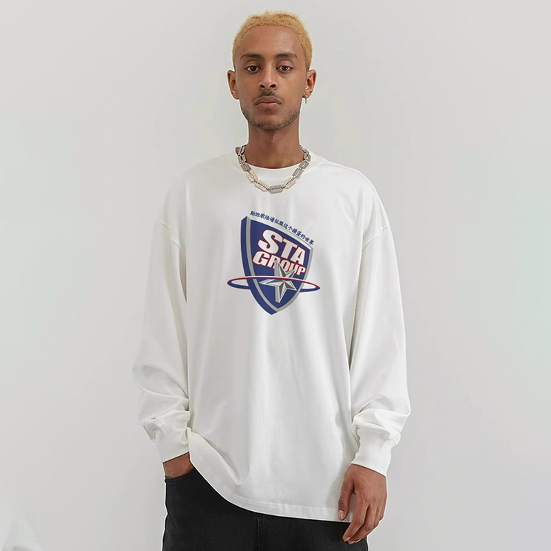 STA背后数字5印花纯棉长袖打底衫