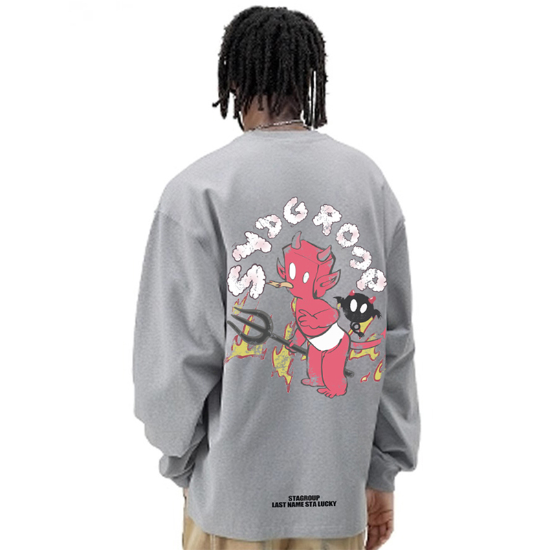 STA万圣恶魔元素涂鸦长袖T恤男女同款街头潮牌休闲重磅纯棉打底衫