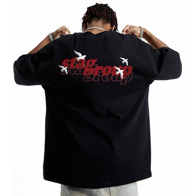 STA美式重磅简约字母印花纯棉宽松圆领休闲短袖T恤男女款百搭上衣