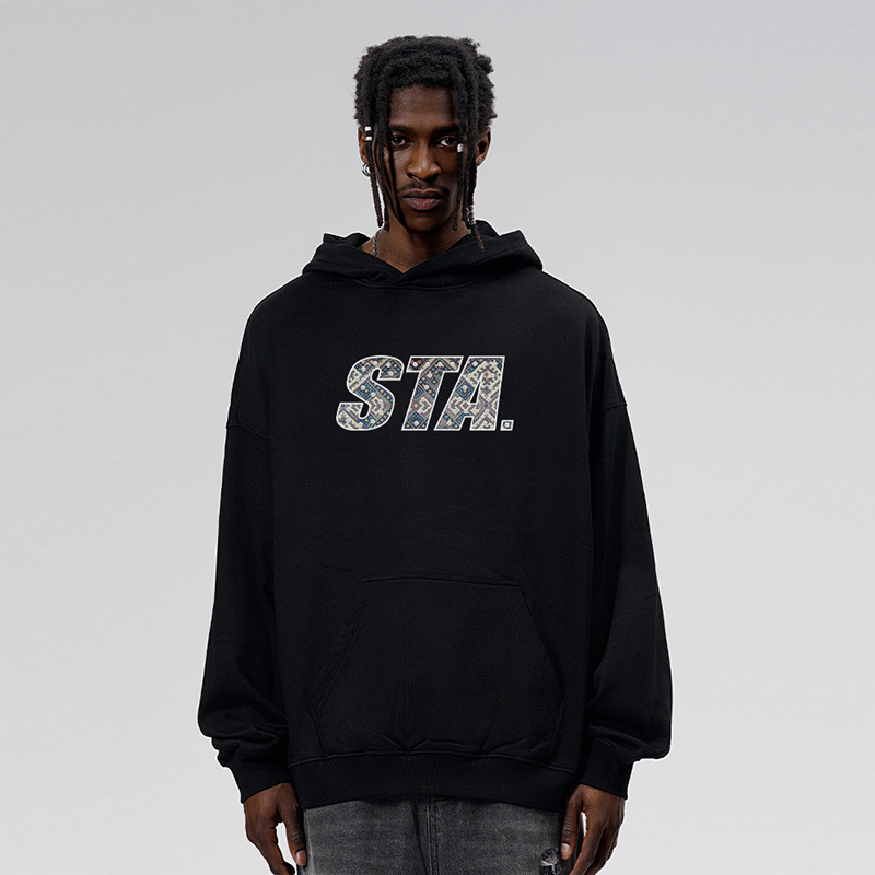 STA美式重磅潮牌仿钉珠连帽卫衣