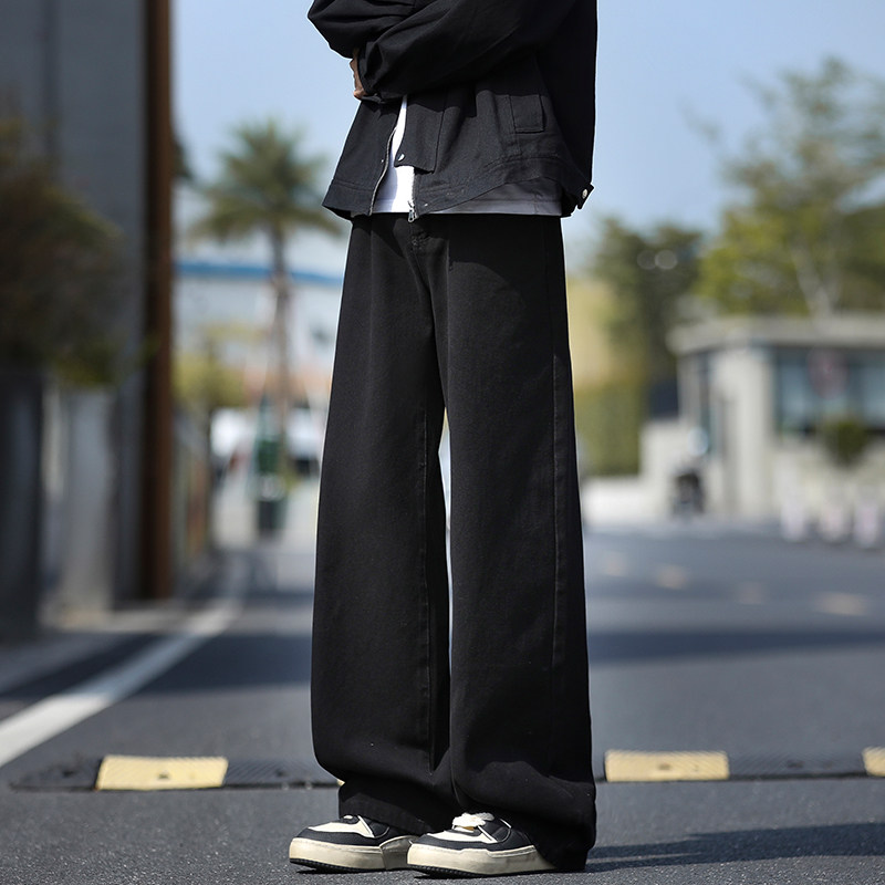 STA黑色高街牛仔裤男士宽松直筒阔腿裤帅气百搭痞帅休闲复古长裤