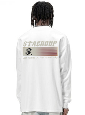 STA条形间隔S长袖T恤男女款纯棉圆领重磅宽松百搭潮牌打底上衣