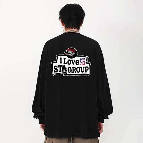 STA灰色队标画板长袖纯棉上衣男
