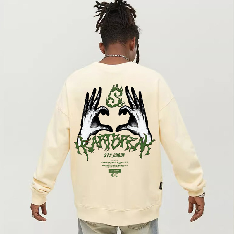 STA字母印花重磅圆领卫衣加绒