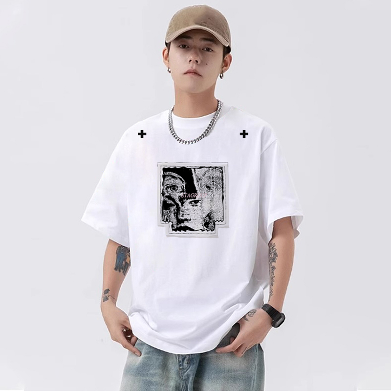 STA美式潮牌人物印花短袖宽松T恤