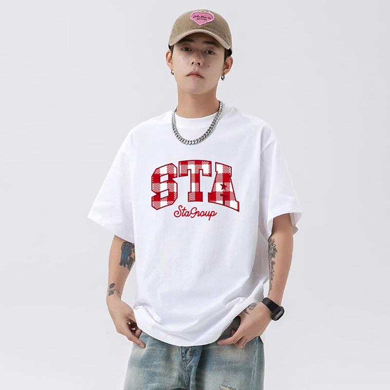 STA美式复古字母印花宽松短袖T恤