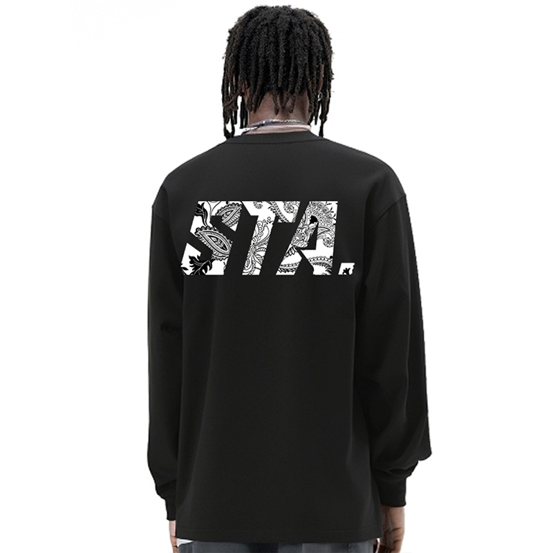 STA25年新款潮牌腰果花嵌入字体百搭基础宽松纯棉长袖T恤男女上衣