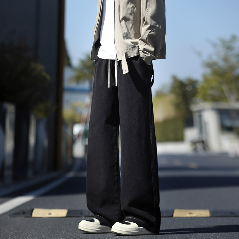 STA潮流高级黑色牛仔裤男士宽松直筒阔腿百搭长裤系带休闲裤子,男装,牛仔裤,淘宝优惠券,粉丝福利购,淘宝优惠卷