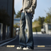 STA潮流美式 春秋百搭 微喇复古长裤 风做旧水洗牛仔裤 男宽松阔腿裤