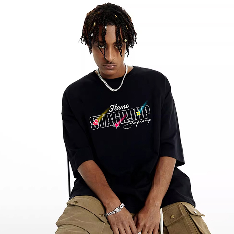 STA美式复古手绘樱花印花T恤