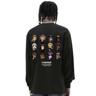 美式 T恤男春秋季 重磅纯棉百搭宽松圆领上衣 国潮牌长袖 STA2025新款