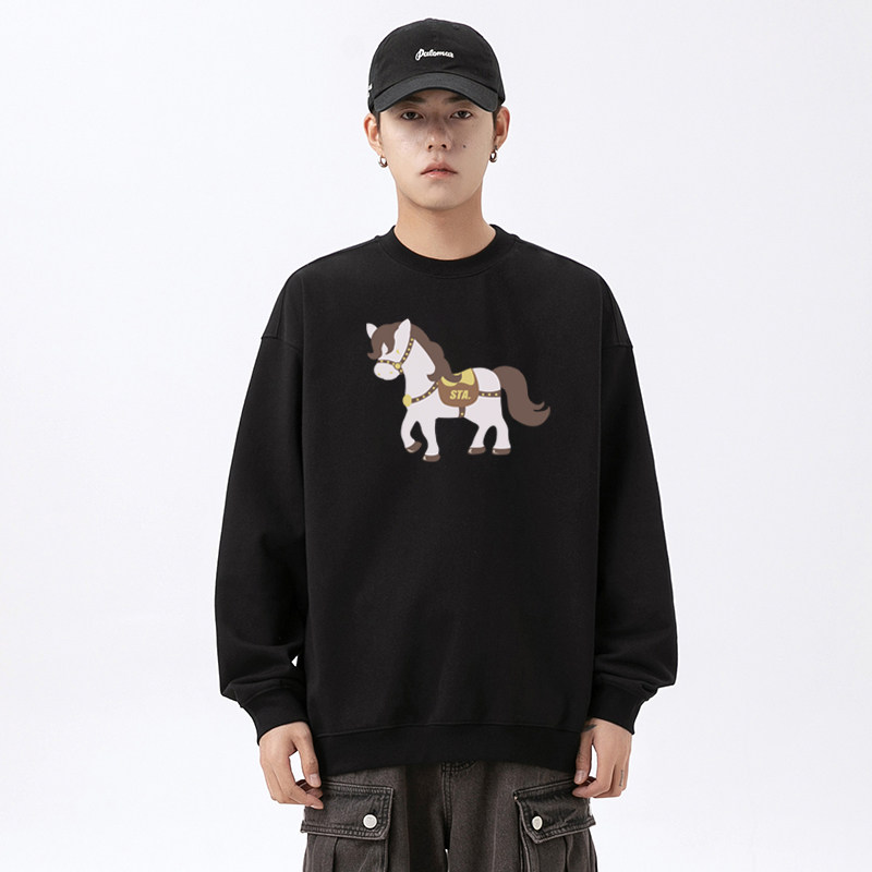 STA重磅圆领无帽小马印花卫衣