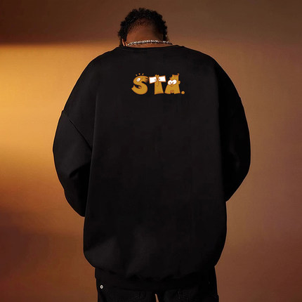STA秋冬季圆领卫衣卡通小眼睛男女百搭加绒长袖美式重磅潮牌情侣