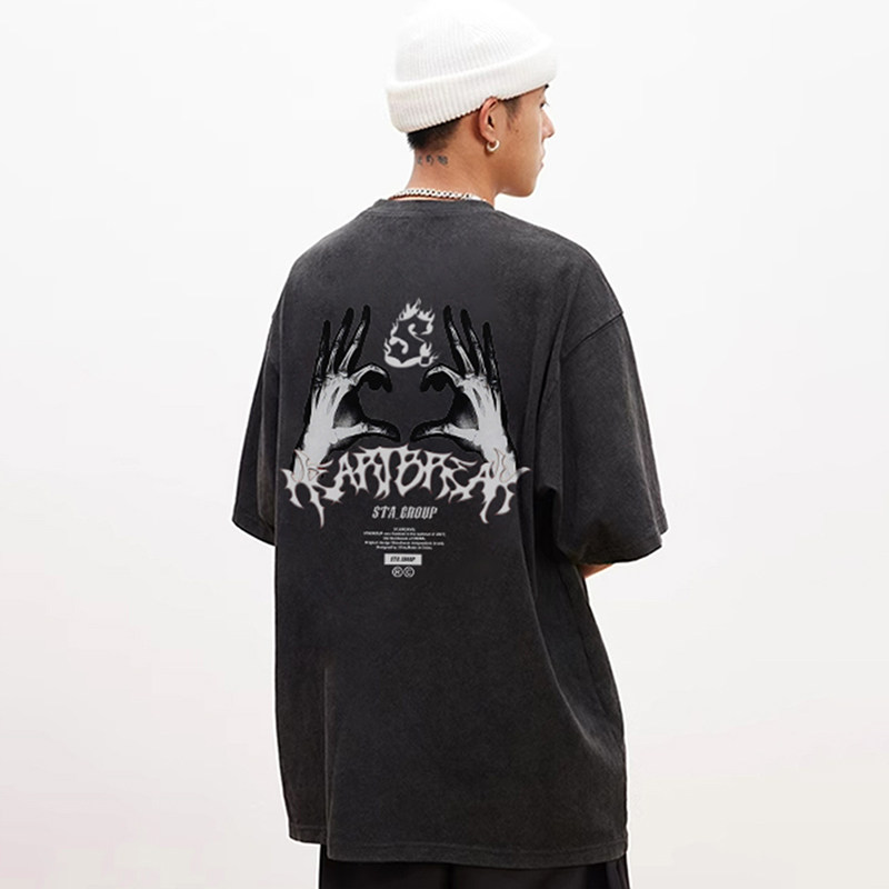 STA骨手召唤S火做旧水洗短袖