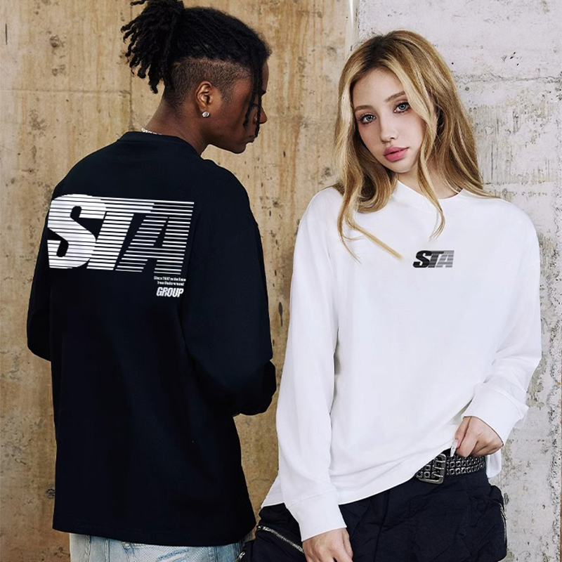 STA渐变LOGO印花纯棉长袖T恤打底