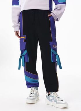 李宁LNG系列通勤百搭休闲裤日常不规则拼接针织工装裤男款FHBB003