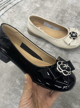 外贸女鞋91222春季女士漆皮低跟浅口单鞋圆头温柔法式配裙子皮鞋