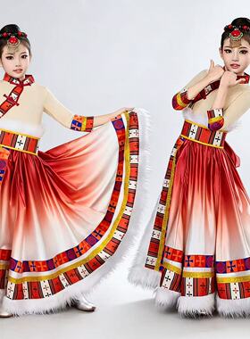 儿童藏族表演练习裙藏族舞次仁拉索女童藏族吉祥热巴鼓舞表演服