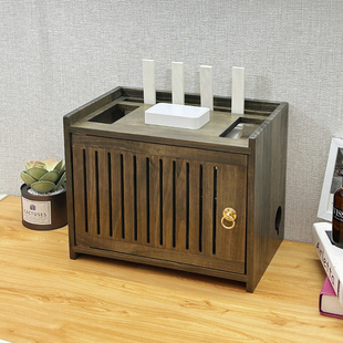 实木路由器wifi光猫机顶盒排插电线收纳盒箱桌面落地多层置物架