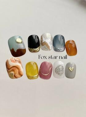 原创小南风ins简约猫眼短款小众彩色气质显白手工美甲定制穿戴甲