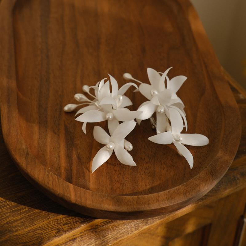 蜜纱婚品手工造花白色花朵耳夹耳环仙气外景造型结婚婚纱甜美耳饰