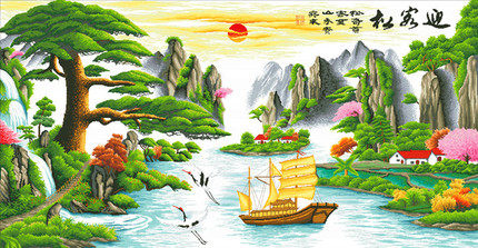 电子图纸财运版客厅大幅十字绣