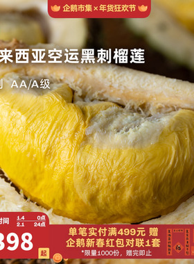 企鹅市集 黑刺榴莲 马来西亚整颗D200自然树上熟榴莲空运鲜果