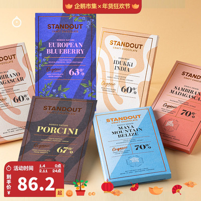 企鹅市集 瑞典Standout巧克力 北欧创意增味奶巧黑巧克力50g