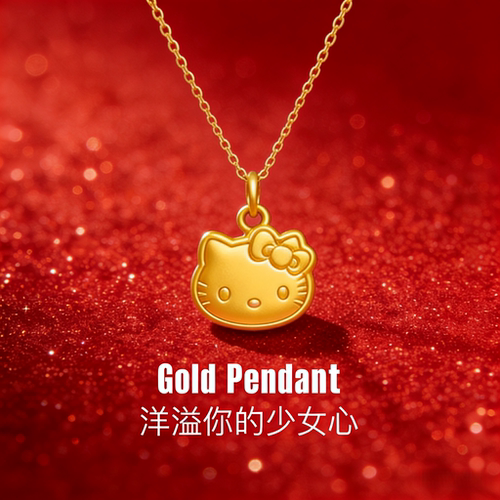官方正品｜黄金helloKitty猫吊坠转运珠项链手链金包银送女友礼物