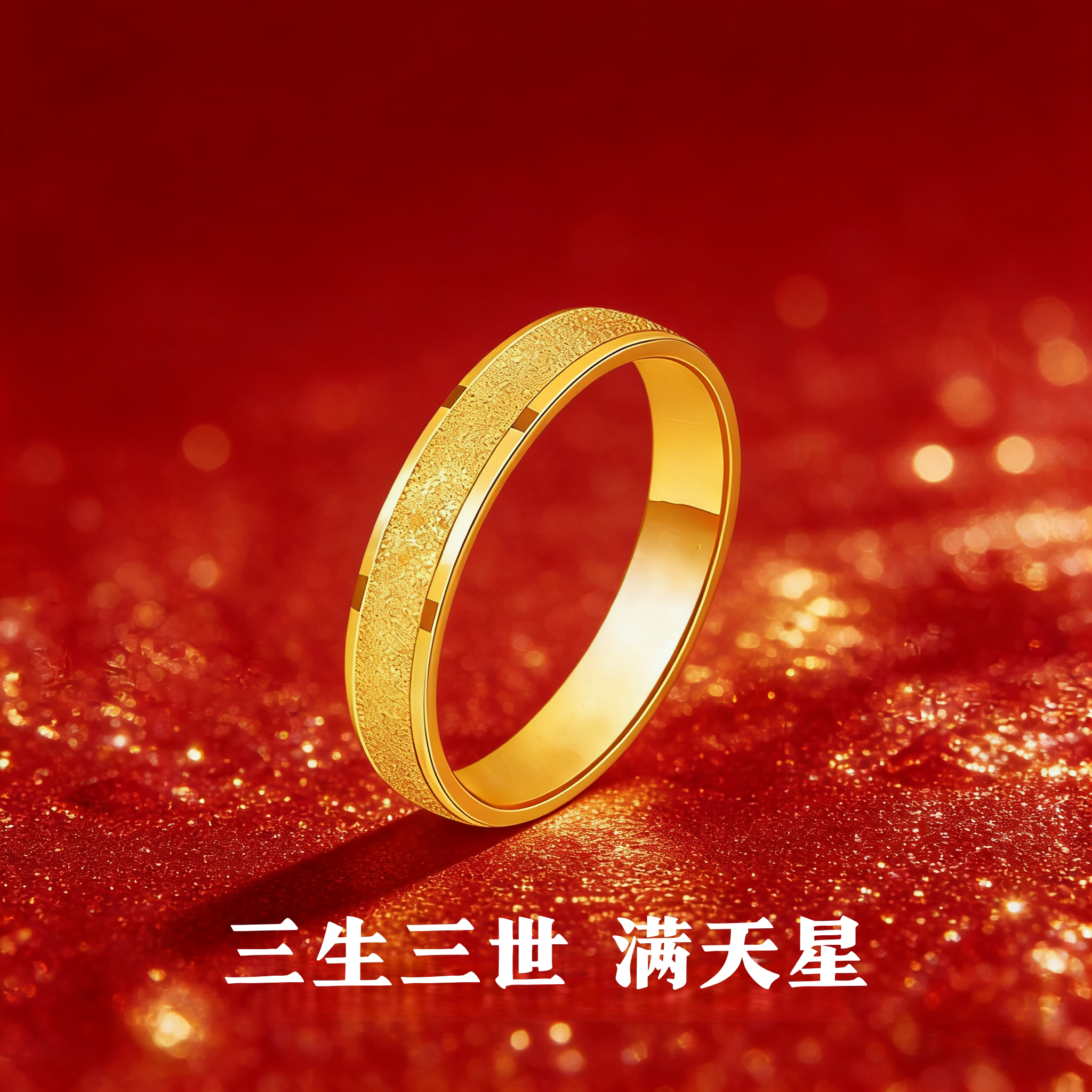 官方正品｜爆闪三生三世情侣对戒古法素圈戒指男金包银送女友礼物