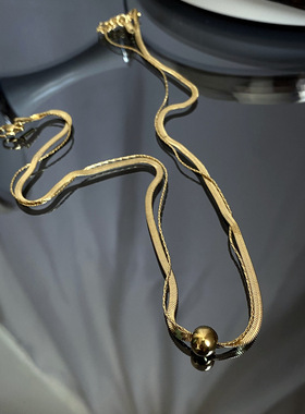 双层圆球钛钢不掉色项链女