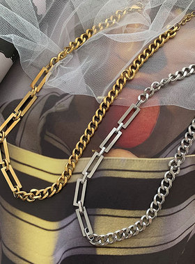 钛钢古巴项链嘻哈粗链条锁骨链