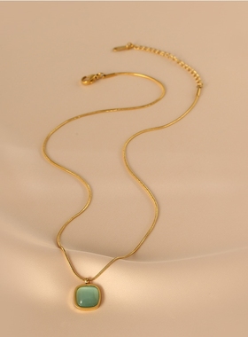 钛钢镶钻方形项链韩国时尚设计