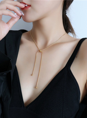 钛钢镀金18K抽拉蛇骨项链可调节